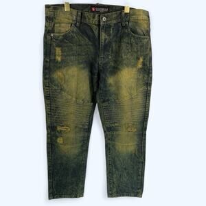 Southpole Mens Slim Straight Ripped and Repaired Denim With Biker Detail 36x30